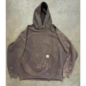 Carhartt Hoodie XL Loose Fit Midweight Workwear Distressed Dark Brown Thrashed